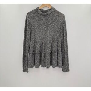 Eri + Ali Anthropolgie Gray Mock Neck Long Sleeve Knit Peplum Top Sz Sm Normcore